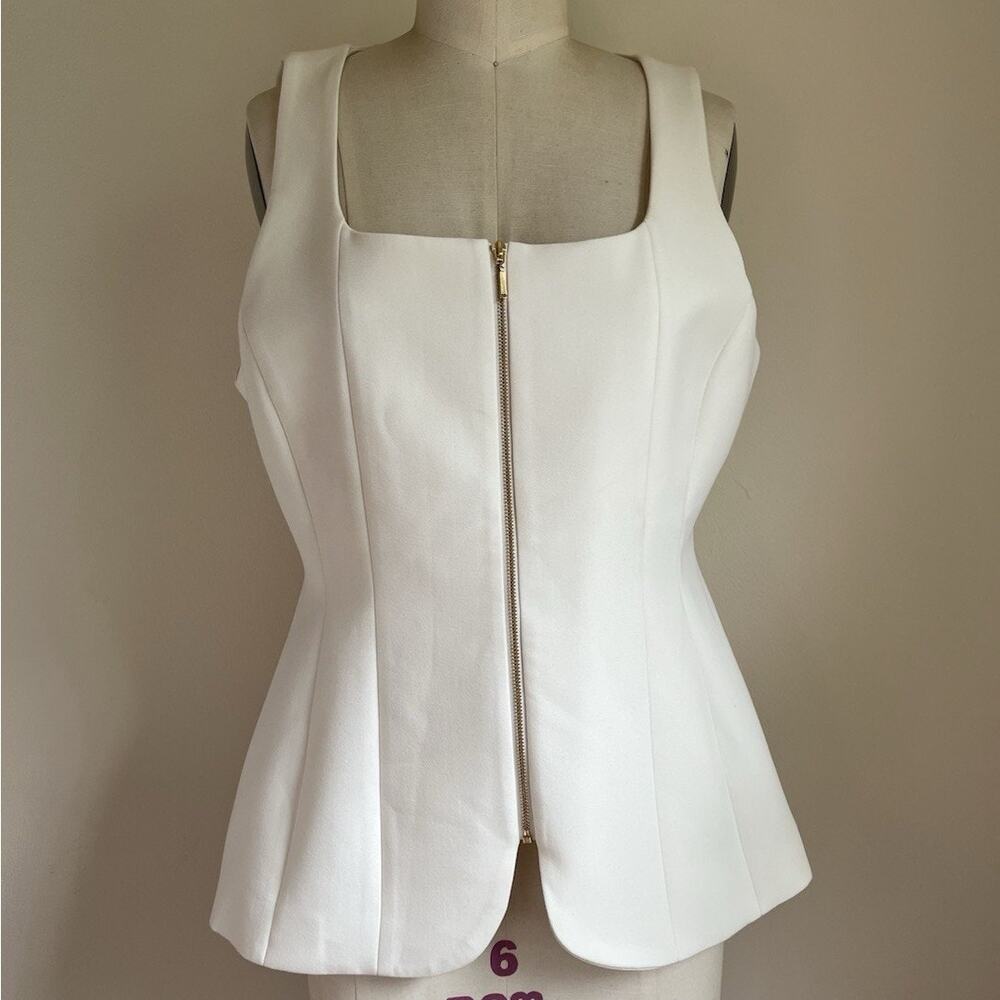 NWT L Zara White Structured Zip Front Peplum Top Vest Minimalist Preppy $60
